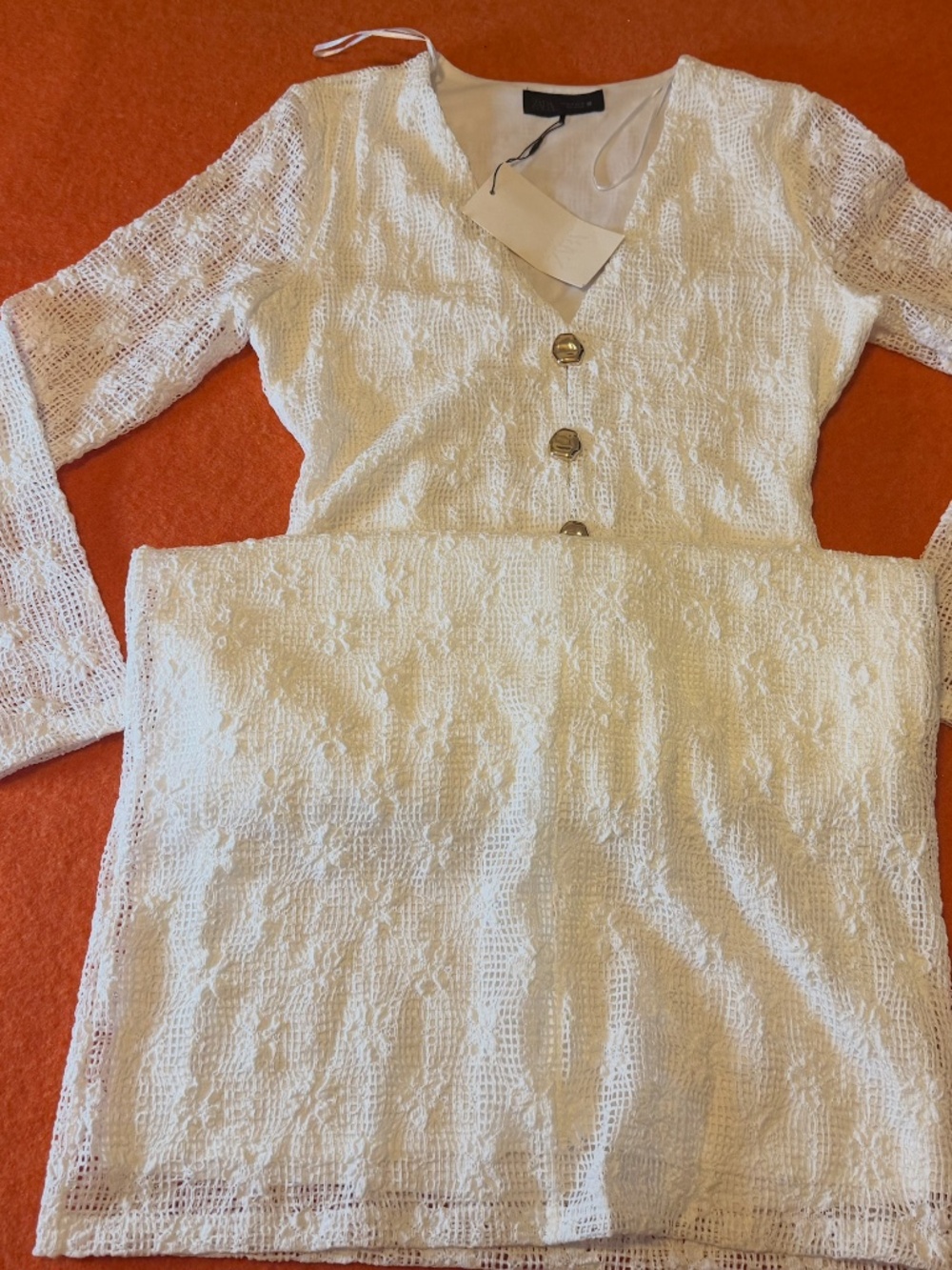 Zara white boho crochet long sleeves midi dress NWT - Picture 4 of 13